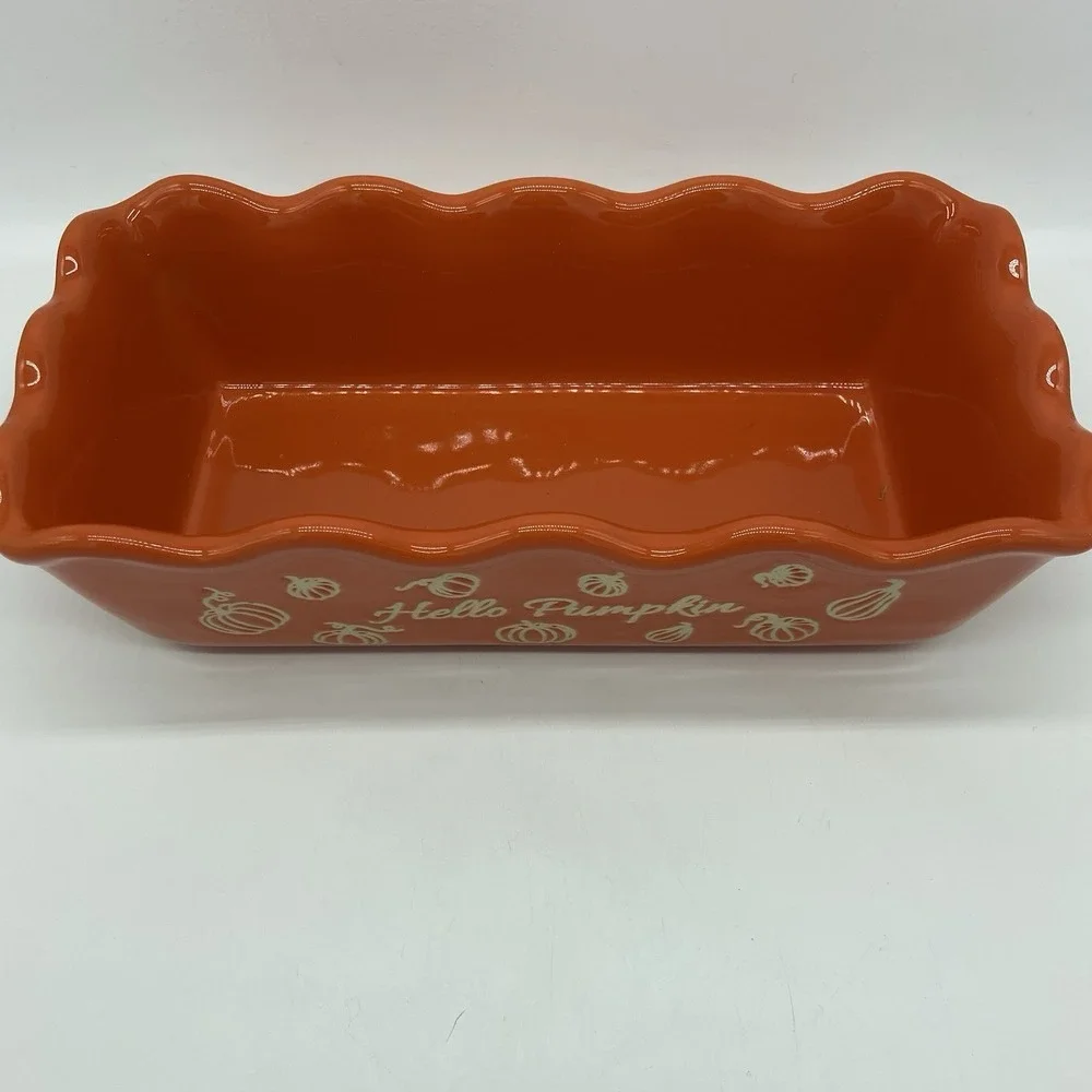 Hello Pumpkin Glass Loaf Pan Baking Dish Fall Thanksgiving Farmhouse Cottagecore